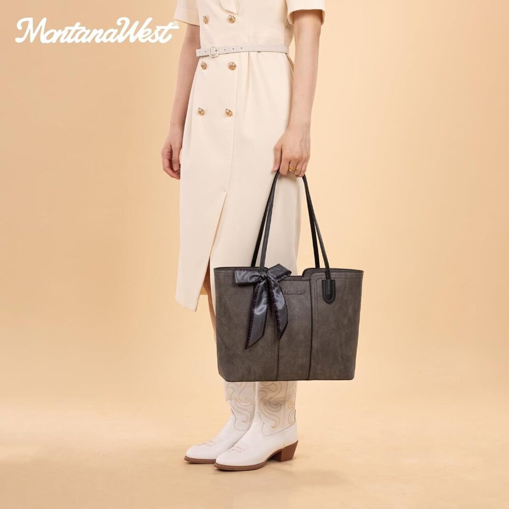 Women Dusty Grey Imported Vegan Leather Medium Top Handle Satchel Tote Bags - Picture 2 of 6